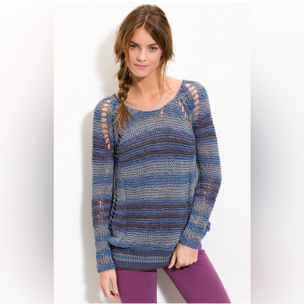 FREE PEOPLE Sweater Womens Small Desert MOON Chunky Knit Stripe Boho Y2K Artisan